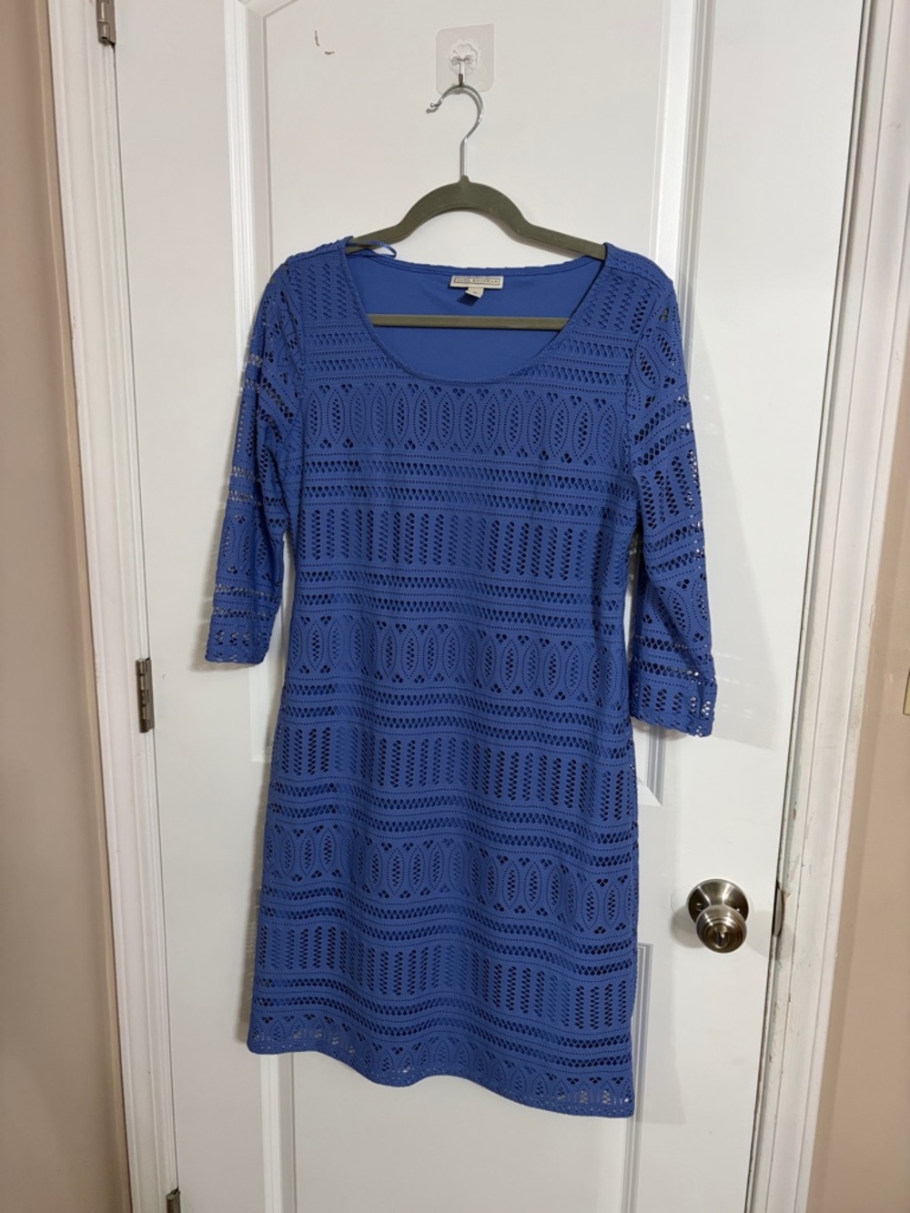 Dana Buchman Royal Blue Crochet Knit Midi Dress